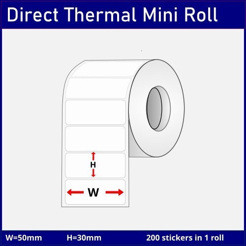 Mini Barcode Sticker Roll 50mm x 30mm x 200pcs